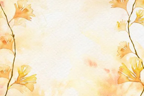 Gingko leaf border background in orange watercolor autumn season Stock Illustration
