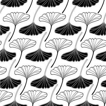 Gingko leaf sketch doodle set 2 pattern seamless Stockillustratie