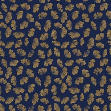 Gingko seamless vector pattern. Blue china background. Gold ginko leaves Stock Illustration