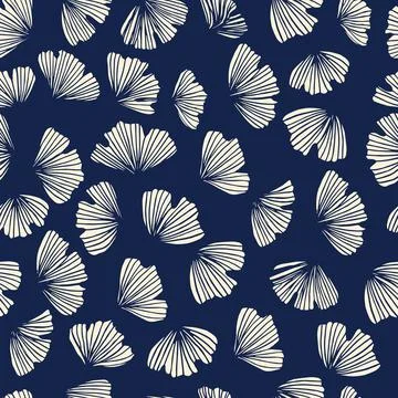 Gingko seamless vector pattern. Blue china background. Ginko leaves silhouette Stock Illustration