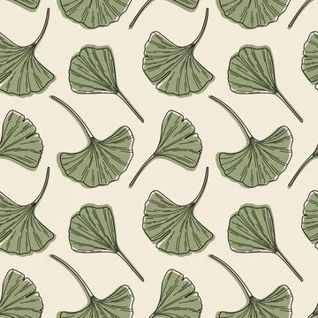 Ginkgo biloba leaves seamless pattern Stock Illustration