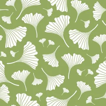 Ginkgo biloba seamless pattern. White ginkgo leaf silhouettes Stock Illustration