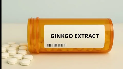 GINKGO EXTRACT herbal botanical supplement for memory focus and cognitive health Stock Footage 346689000