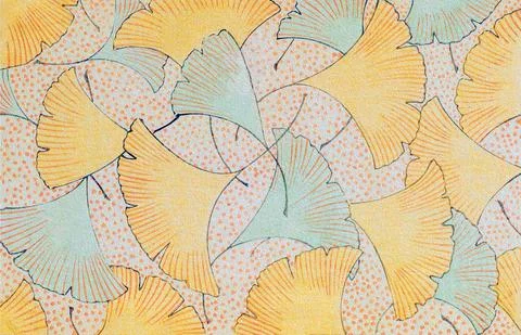 Ginkgo Leaf hand drawn background with paper texture and retro yellow green Stock Illustration