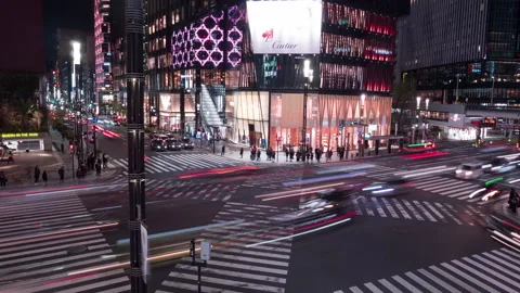 Ginza crossing at night, hight angle view time-lapse.4K time-lapse Stock Footage 130179209