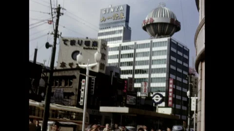 Ginza District - Building with globe on top 1960s Vídeo Stock 230053033