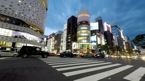 Ginza Evening Traffic in Time Lapse Stock Footage 114335035