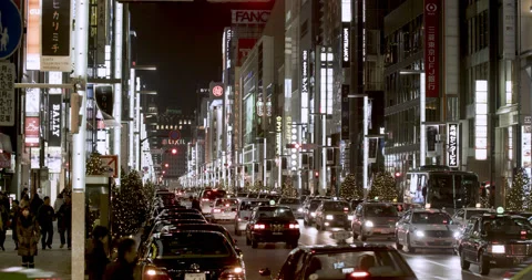 Ginza Night Traffic Video stock 205596705