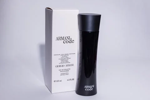 Giorgio Armani Code perfume on a studio background. Stock Photos