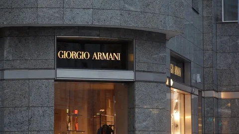 Giorgio Armani shop, expensive fashion designer label, Kudamm street, Berlin Stock Footage
