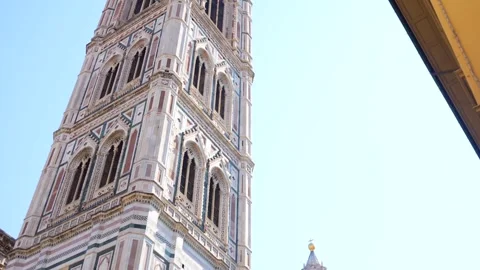 Giotto Campanile low angle view, marble patterns, Gothic architecture, Florence Stock Footage 314830019
