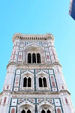 Giotto's Bell Tower Low Angle View, Florence Gothic Architecture, Italy Stock-Fotos