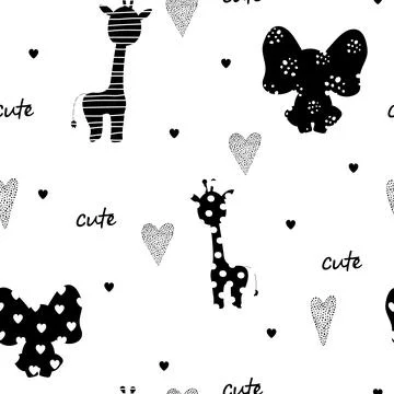Giraffe and elephant seamless pattern. Inscription cute. Print abstract texture Stock Illustration