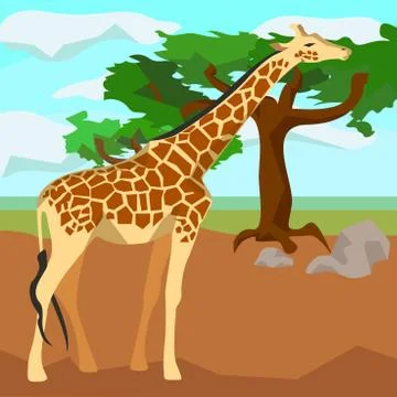 Giraffe on background trees, animals and nature Stock Illustration