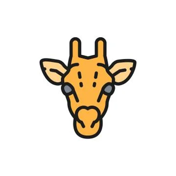 Giraffe, camelopard head flat color line icon. Isolated on white background Stock Illustration