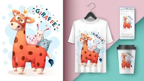 Giraffe, cat, kitty, rabbit - mockup for your idea Stock Illustration