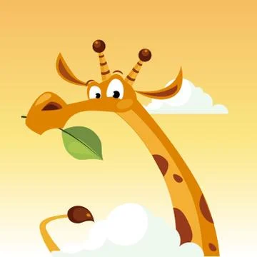 Giraffe Character Holding A Leaf 스톡 일러스트