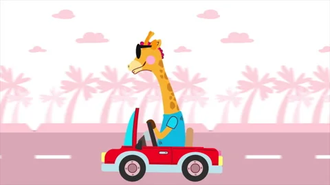 Giraffe Drives a Car Stock Footage 281556573