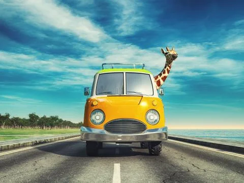 Giraffe driving a car Illustrazione stock