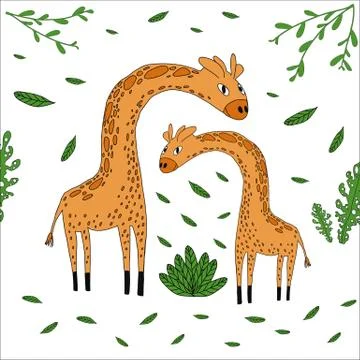 Giraffe flat hand drawn vector character. Cartoon illustration of african Stock Illustration