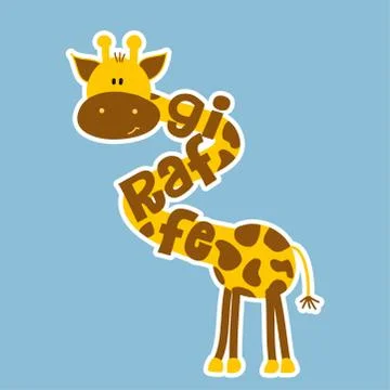 Giraffe -  funny vector character and text drawing. Stock Illustration