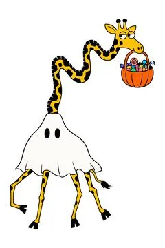 Giraffe in a Ghost Costume Holding a Candy Basket Stock Illustration