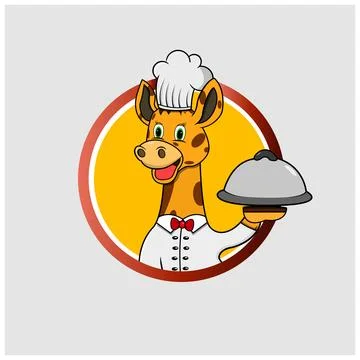 Giraffe Head Circle Label Bring Food and Wear Chef Custome Stock Illustration