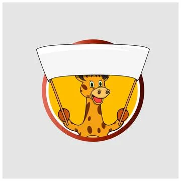 Giraffe Head Circle Label Bring White Big Blank Banner Stock Illustration
