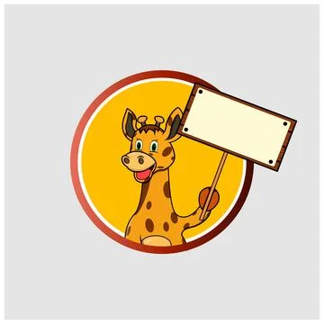 Giraffe Head Circle Label Bring Blank White Sign Wood Stock Illustration