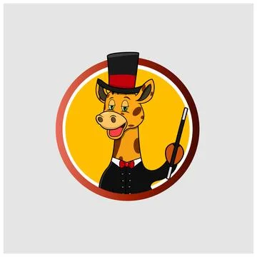 Giraffe Head Circle Label With Custom Magician and Bring Stick Stock Illustration