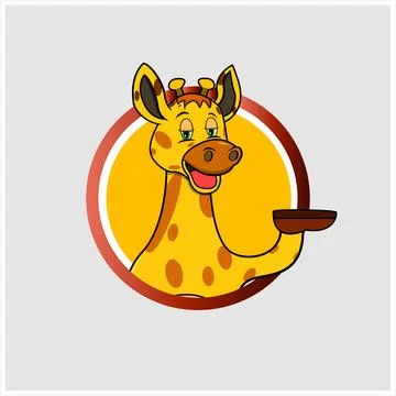Giraffe Head Circle Label With Relax Smile Expression Stock Illustration