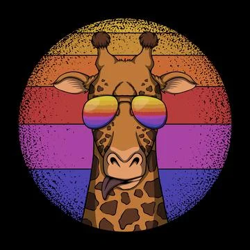 Giraffe head eyeglasses retro vector illustration Stock Illustration