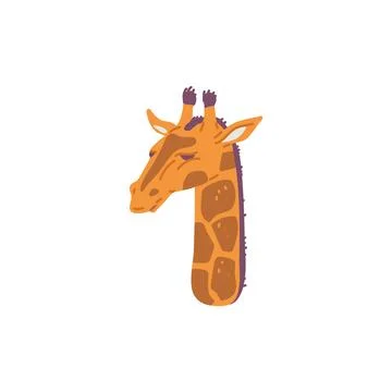 Giraffe head, hand drawn flat vector illustration isolated on white background. Illustrazione stock