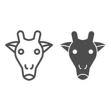 Giraffe head line and solid icon. Cute african animal face simple silhouette Stock Illustration