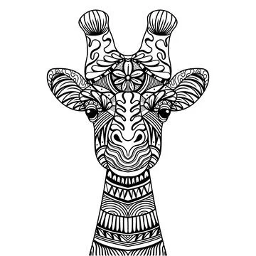Giraffe head mandala zentangle coloring page illustration Stock Illustration