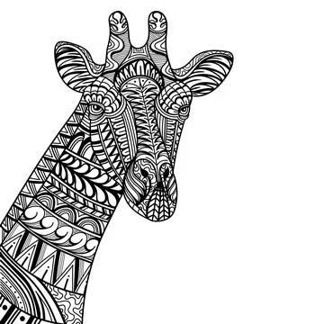 Giraffe head side position mandala zentangle coloring page illustration Stock Illustration