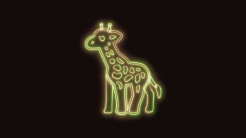 Giraffe Icon Neon Seamless Loop 4K (Black Background) 스톡 동영상 310358075