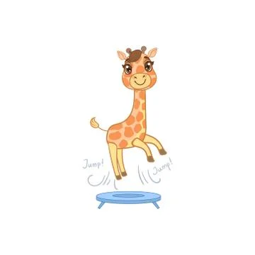 Giraffe Jumping On Trampoline Stock Illustration