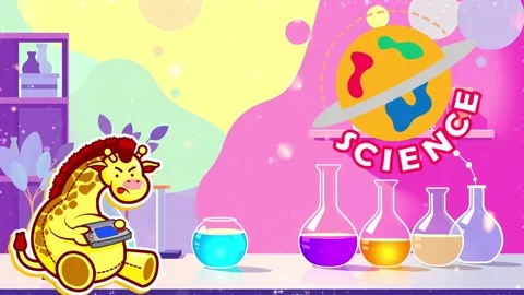 Giraffe Learns Science, colorful background animation Stock Footage 302869232