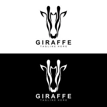 Giraffe Logo Design, Giraffe Head Vector Silhouette, High Neck Animal, Zoo,.. Illustrazione stock