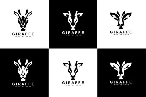 Giraffe Logo Design, Giraffe Head Vector Silhouette, High Neck Animal, Zoo,.. Stock Illustration