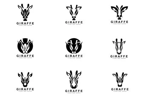 Giraffe Logo Design, Giraffe Head Vector Silhouette, High Neck Animal, Zoo,.. Stock Illustration