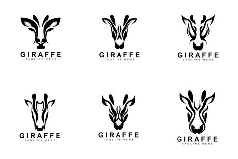 Giraffe Logo Design, Giraffe Head Vector Silhouette, High Neck Animal, Zoo,.. Illustrazione stock