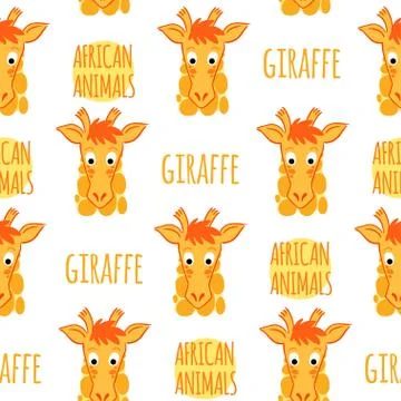Giraffe orange with lettering vector seamless pattern Stock Illustration