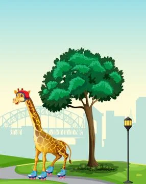Giraffe in park scene Stock Illustration