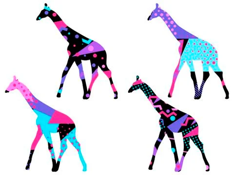 Giraffe with a pattern of geometric shapes, memphis style. Vector illustratio Stock Illustration