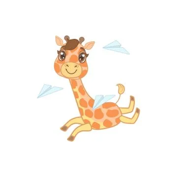 Giraffe Playing With Paper Planes Stock Illustration