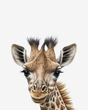 Giraffe portrait front view isolated in white background in Kruger National park Stock Illustration