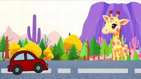 Giraffe on the road with car in forest Stock Footage 299148986