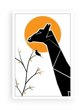 Giraffe silhouette on sunset and branch illustration, vector Stock Illustration